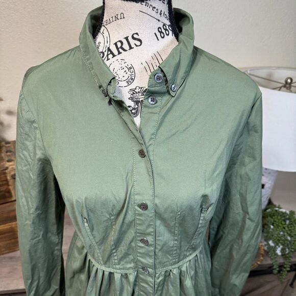 Veronica Beard Delbie Cotton Fit-And-Flare Shirt Dress Stone Army Green Size 6 - Picture 3 of 10